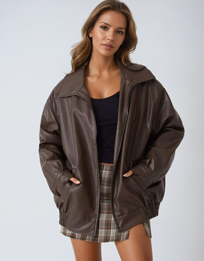 VAYEN – Oversized dames leren jas met moderne look - Glamorix