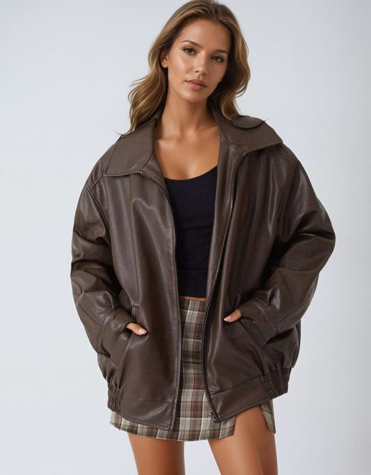 VAYEN – Oversized dames leren jas met moderne look - Glamorix