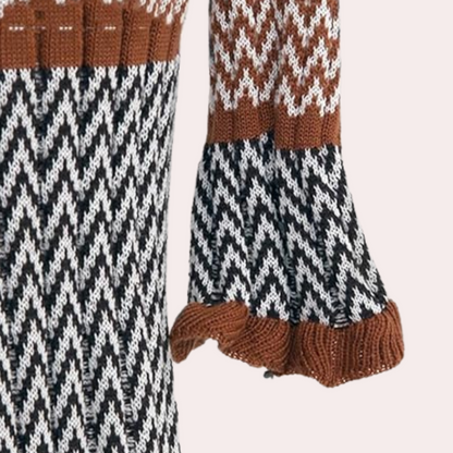 Gestreepte gebreide maxi-jurk met lange mouwen – SERENAÏS - Glamorix